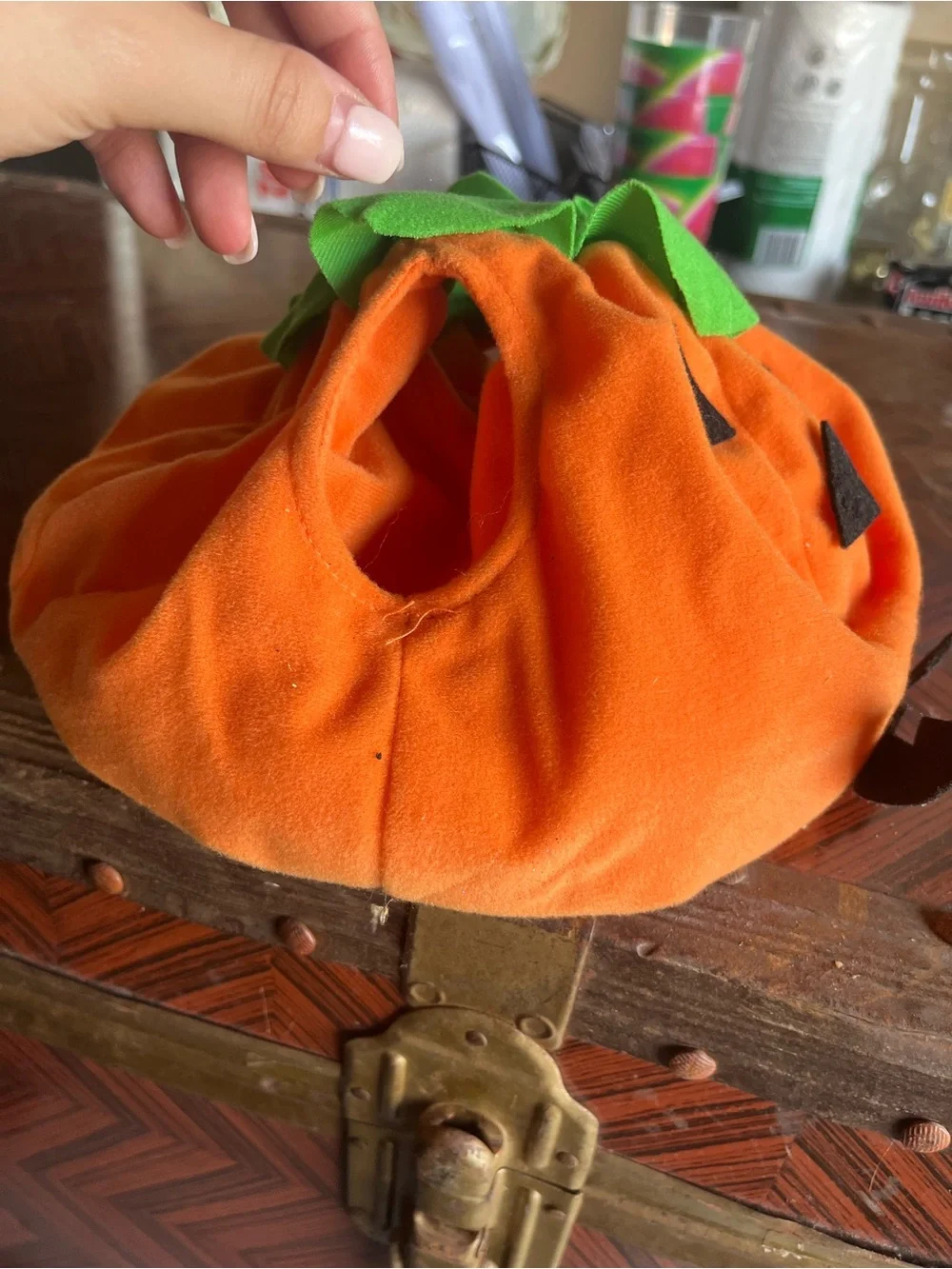 Build-A-Bear Orange Pumpkin Jack-O'-Lantern costume with Hat with Green Leaves